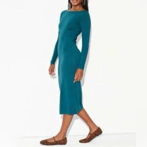Teal Long Sleeve Midi Dress